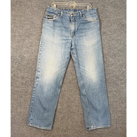 Vintage Diamond Gusset Jeans Mens 36x32 Made In USA Denim Light Wash - Picture 1 of 10